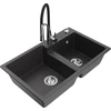 Granitinė virtuvinė plautuvė Mexen Tomas su maišytuvu ir sifonu, Juodas granite+Juodas/Chrome