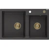 Granitinė virtuvinė plautuvė Mexen Tomas su sifonu, Juodas granite+Gold, 800 x 500 mm