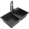 Granitinė virtuvinė plautuvė Mexen Tomas su maišytuvu ir sifonu, Juodas granite+Juodas
