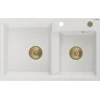 Granitinė virtuvinė plautuvė Mexen Tomas su sifonu, Baltas+Gold, 800 x 500 mm