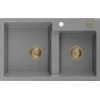 Granitinė virtuvinė plautuvė Mexen Tomas su sifonu, Pilkas+Gold, 800 x 500 mm