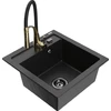 Granitinė virtuvinė plautuvė Mexen Vito su maišytuvu ir sifonu, Metallic juodas/sidabrinis+Juodas/Gold