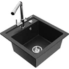 Granitinė virtuvinė plautuvė Mexen Vito su maišytuvu ir sifonu, Metallic juodas/sidabrinis+Chrome