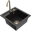 Granitinė virtuvinė plautuvė Mexen Vito su maišytuvu ir sifonu, Metallic juodas/sidabrinis+Gold