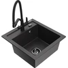 Granitinė virtuvinė plautuvė Mexen Vito su maišytuvu ir sifonu, Juodas granite+Juodas