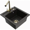 Granitinė virtuvinė plautuvė Mexen Vito su maišytuvu ir sifonu, Metallic juodas/auksinis+Gold