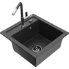 Granitinė virtuvinė plautuvė Mexen Vito su maišytuvu ir sifonu, Juodas granite+Juodas granite/Chrome