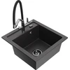 Granitinė virtuvinė plautuvė Mexen Vito su maišytuvu ir sifonu, Juodas granite+Juodas/Chrome