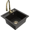 Granitinė virtuvinė plautuvė Mexen Vito su maišytuvu ir sifonu, Metallic juodas/auksinis+Gold