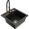 Granitinė virtuvinė plautuvė Mexen Vito su maišytuvu ir sifonu, Metallic juodas/auksinis+Juodas/Gold