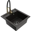 Granitinė virtuvinė plautuvė Mexen Vito su maišytuvu ir sifonu, Metallic juodas/auksinis+Juodas/Gold