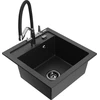 Granitinė virtuvinė plautuvė Mexen Vito su maišytuvu ir sifonu, Metallic juodas/sidabrinis+Juodas/Chrome