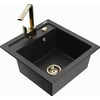 Granitinė virtuvinė plautuvė Mexen Vito su maišytuvu ir sifonu, Metallic juodas/sidabrinis+Gold