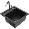 Granitinė virtuvinė plautuvė Mexen Vito su maišytuvu ir sifonu, Metallic juodas/sidabrinis+Juodas/Chrome