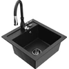 Granitinė virtuvinė plautuvė Mexen Vito su maišytuvu ir sifonu, Metallic juodas/sidabrinis+Juodas