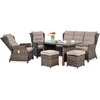 Lauko baldų komplektas BALTIMORE DINING + su pufais, Brown