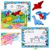 Medinė dėlionė su piešimo lenta 2in1 - Dinozaurai, 12 d.