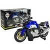 Mėlynas motociklas su baterijomis