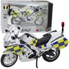 Metalinis policijos motociklo modelis su šviesos ir garso efektais, 1:12, baltas