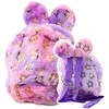 Vaikiška pliušinė kuprinė su ausytėmis, 24 cm, violetinė/rožinė su žvaigždutėmis