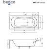 Vonia Besco Aria Plus, 130 x 70 cm, su rankenėlėmis ir juoda apdaila
