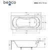 Vonia Besco Aria Plus, 140 x 70 cm, su rankenėlėmis ir juoda apdaila