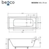 Vonia Besco Modern, 140 x 70 cm, su rifliuota juoda apdaila