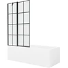 Vonia Mexen Cubik su apdaila ir stiklo sienele, 160x70 cm + 100 cm, Baltas+Juodas grid