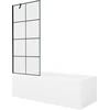 Vonia Mexen Cubik su apdaila ir stiklo sienele, 150x70 cm + 80 cm, Baltas+Juodas grid