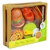 Žaisliniai maisto produktai su lipdukais dėžėje, burgeris