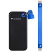Kietasis diskas Blue SSD Zewnętrzny Verbatim Pocket SSD Juodas/Mėlyna, 32195, 2000GB, juoda, M.2, zawiera kabelis USB C, USB-C