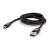 USB kabelio logotipas (2.0), USB A M - microUSB (M), 1m, 480 Mb/s, 5V/2A, juoda, dėžutė, nailono pynė, aliuminio jungties dangtelis