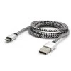 Logotipas USB kabelis (2.0), USB A M - microUSB (M), 2m, 480 Mb/s, 5V/1A, sidabrinė, dėžutė, nailono pynė, aliuminio jungties dangtelis
