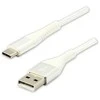 USB kabelio logotipas (2.0), USB A M - USB C (M), 2m, 480 Mb/s, 5V/3A, balta, dėžutė, nailono pynė, aliuminio jungties dangtelis