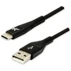 Logotipas USB laidas (2.0), USB A M - USB C (M), 1m, 480 Mb/s, 5V/3A, juoda, dėžutė, nailono pynė, aliuminio jungties dangtelis