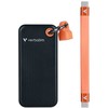 Kietasis diskas SSD Zewnętrzny Verbatim Pocket SSD, 32193, 1000GB, Nero Backup, juoda-oranžinė, w zestawie kabelis USB C i etui, USB-C