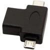 USB redukcja, (2.0), USB A F - microUSB (M) + USB C (M), juoda, plastikas bag OTG