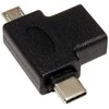 USB redukcja, (2.0), USB A F - microUSB (M) + USB C (M), juoda, plastikas bag OTG