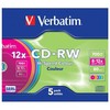 Verbatim CD-RW, 43167, SERL High-Speed Colour, 5-pack, 700MB, 12x, 80min., 12cm, bez możliwości nadruku, slim box, do archiwizacji