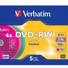 Verbatim DVD+RW, Colour, 43297, 4.7GB, 4x, slim box, 5-pack, bez możliwości nadruku, 12cm, do archiwizacji danych