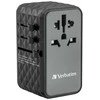 WORLD „Verbatim“, pasaulinis kelioninis adapteris UTA-06 GaN III 2x USB-C PD, QC 4+, 2x USB-A QC 3.0, juodas, 100 W