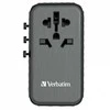 WORLD „Verbatim“, pasaulinis kelioninis adapteris UTA-06 GaN III 2x USB-C PD, QC 4+, 2x USB-A QC 3.0, juodas, 100 W