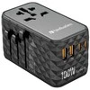WORLD „Verbatim“, pasaulinis kelioninis adapteris UTA-06 GaN III 2x USB-C PD, QC 4+, 2x USB-A QC 3.0, juodas, 100 W