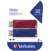 Verbatim USB atmintinė, USB 2.0, 32GB, Slider, mėlyna, raudona, 49327, USB A, usb su ištraukiama jungtimi. 2 vnt