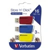 Verbatim USB flash disk, USB 3.0, 16GB, Store N Click, mix kolorów, 49306, USB A, su wysuwanym złączem. 3 vnt