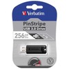 Verbatim USB atmintinė, USB 3.0, 256 GB, PinStripe, Store N Go, juoda, 49320, USB A, su ištraukiama jungtimi