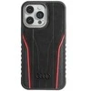 Audi Genuine Leather MagSafe Apple iPhone 15 Pro 6.1″ juodos spalvos-red kietas dėklas AU-TPUPCMIP15P-R8/