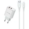 Įkroviklis Awei PD81L-EU 22.5W USB-A/USB-C + USB į Lightning laidas 1.0m baltas
