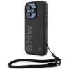 Dėklas BMW BMHCP15L23RMRLK Apple iPhone 15 Pro 6.1″ juodos spalvos kietas dėklas Signature Leather Wordmark Cord