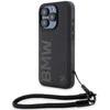 Dėklas BMW BMHCP15X23RMRLK Apple iPhone 15 Pro Max 6.7″ juodos spalvos kietas dėklas Signature Leather Wordmark Cord